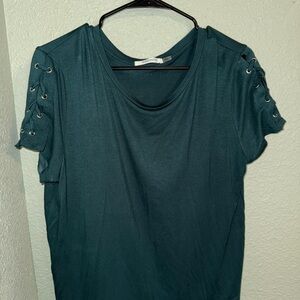 Dark Green Lace-Up Sleeve Top